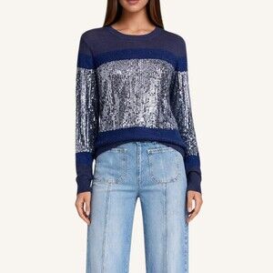 3:1 Phillip Lim Women’s Sweater Wool Sequin Size SMALL Navy Elegant Merino Wool